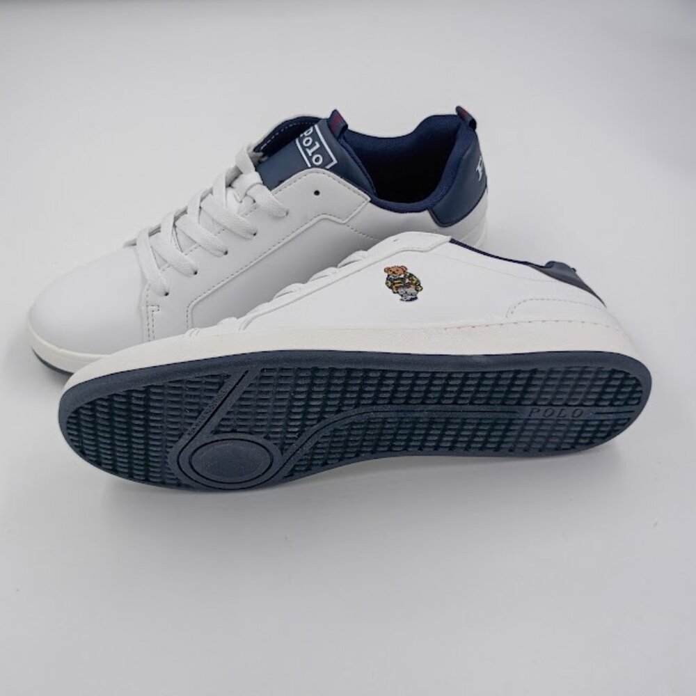 Polo White Lace Up Tennis Shoes Quilton Bear, Women's Size 7 - Picture 3 of 4